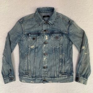 ABLE Merly Denim Trucker Jacket Womens M Distressed Button Cotton Lyocell Blend